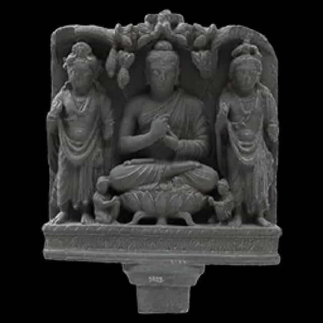 Preaching Buddha flanked by Avalokitesvara and Maitreya